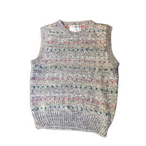 Vintage 90s Society Sweater Vest Gray Speckled Fair Isle Knit Wool Blend S